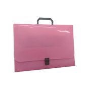 Portafolio plástico de 1/8 con manija y cierre, rosado