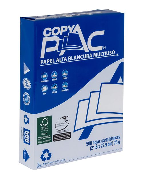 Resma de papel fotocopia carta CopyPac de 75 g, 500 hojas