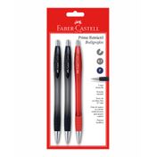 Bolígrafos Faber-Castell Prime retráctil x 3 (2 negros, 1 rojo)