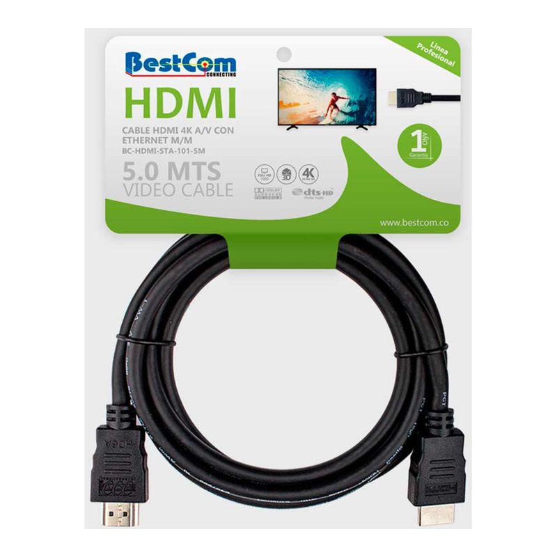 Cable HDMI 4K x 5 metros, negro