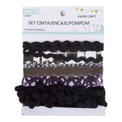 Set de 7 cintas encaje, negro con blanco