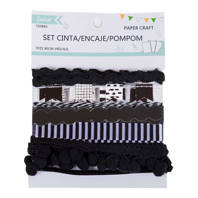 Set de cintas decorativas, encaje y pompom