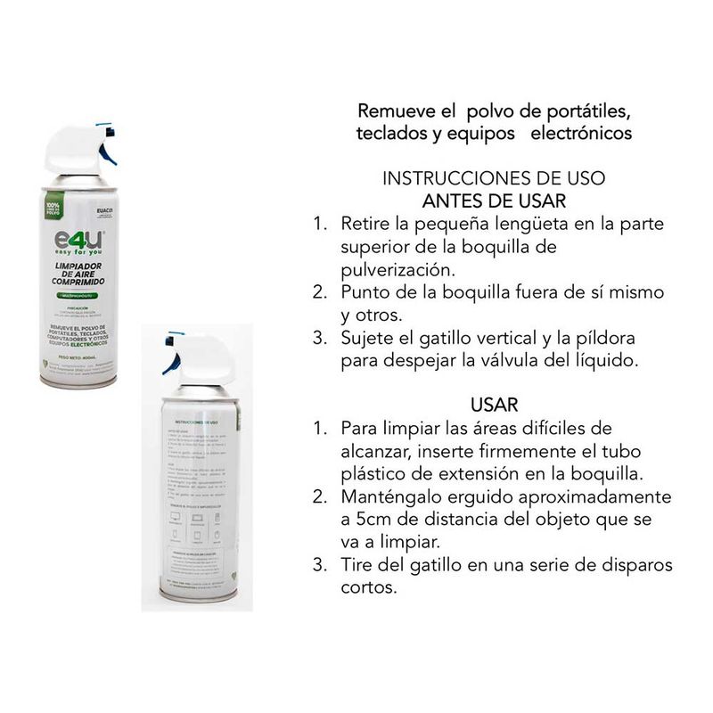 Aire Comprimido Aerosol 400 Ml Para Limpiar Pc X2