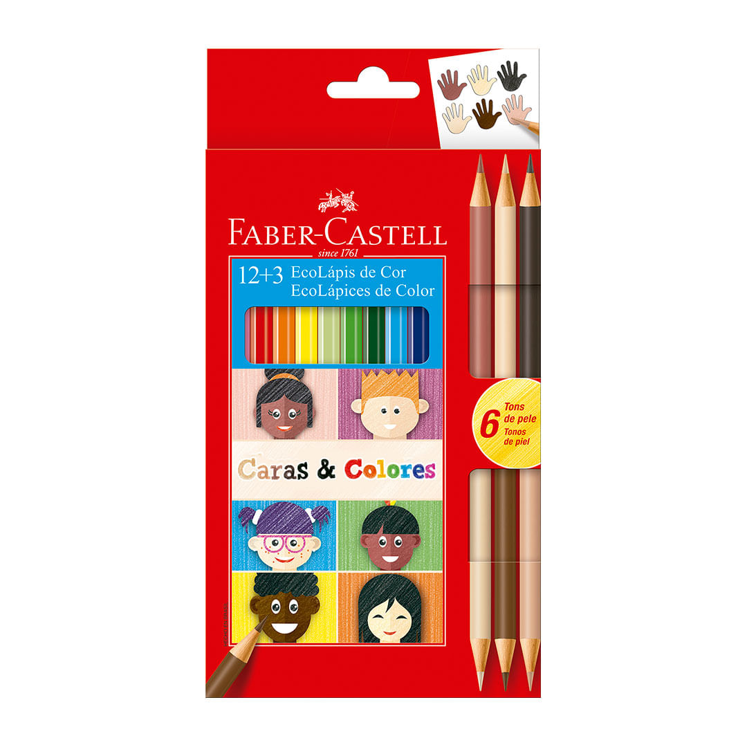 Colores ecológicos Faber-Castell Caras y Colores x 12 + 3 tonos piel