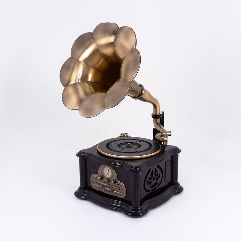 anillo Permeabilidad métrico Tocadiscos gramófono con radio y CD, de 4.4 W RMS, café