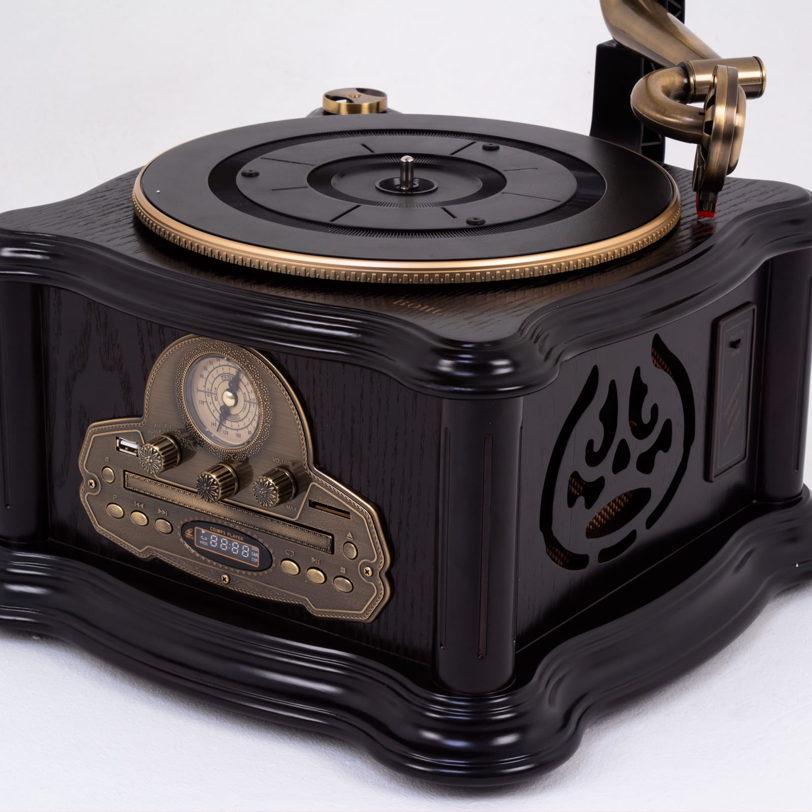 Tocadiscos gramófono con radio y CD, de 4.4 W RMS, café