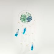 Atrapasueños de 30 cm, diseño hojas y plumas blancas y azules