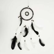 Atrapasueños de 11 cm, tejido en croché con plumas blancas y negras