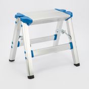 Escalera metálica de 1 paso, 32.5 cm, plateada con azul