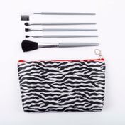 Cosmetiquera con 5 brochas de maquillaje, diseño rayas