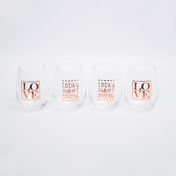 Set de vasos de vidrio x 4 unidades, diseño frases