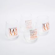 Set de vasos de vidrio x 4 unidades, diseño frases