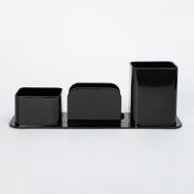 Organizador plástico para escritorio, negro, 3 compartimentos