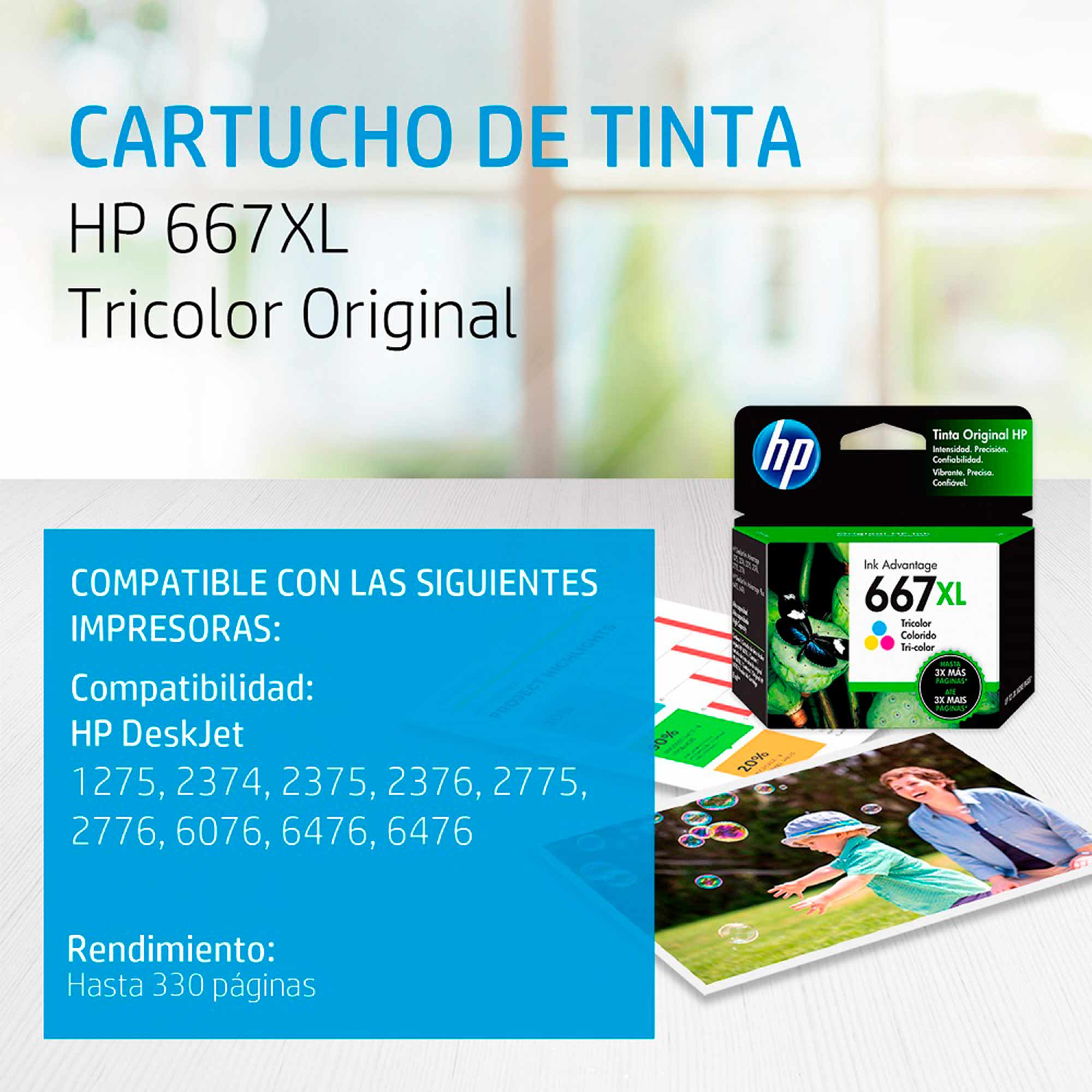 Cartucho Tinta HP 667XL tricolor (3YM80AL), 8 ml