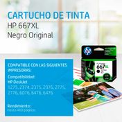 Cartucho de Tinta HP 667XL negra Original (3YM81AL), 8.5 ml