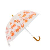 Paraguas manual 8R transparente con naranja - diseño animales, 64 cm