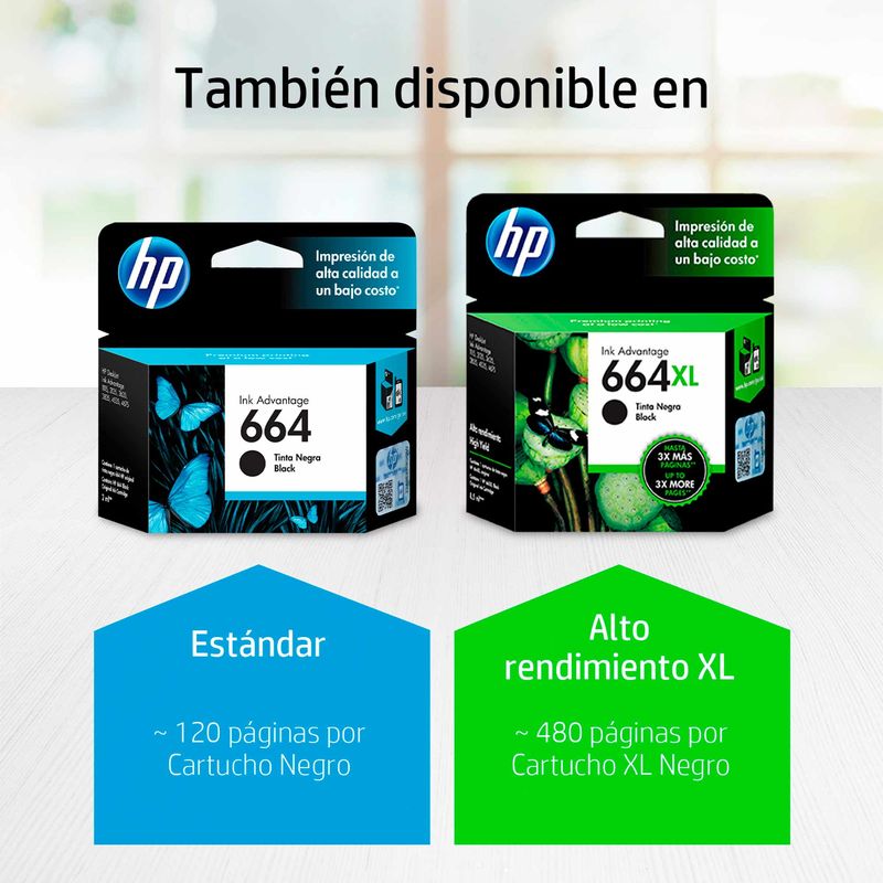 Cartucho de tinta HP 664 negra Original (F6V29AL), 2 ml