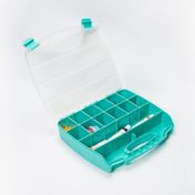 Caja organizadora verde de 30.2 x 26.5 cm con 20 compartimentos