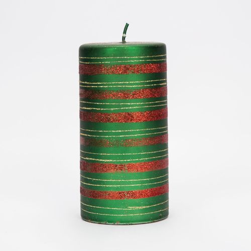 Vela de 7.2 x 14.2 cm con franjas rojas y doradas