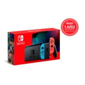 Consola Nintendo Switch negra con Joy-Con azul y rojo neón