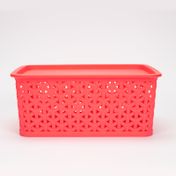 Caja organizadora rosada de 10.5 x 25 x 19.5 cm con tapa