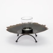 Candelabro metálico de 20 x 6.5 cm, diseño hoja negra con bordes dorados
