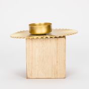 Candelabro de 9.8 cm con base de madera, dorado