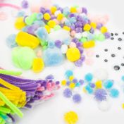 Kit de manualidades chenille  + pompones + ojos móviles, colores pastel