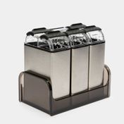 Set de condimenteros de acero de 70 ml x 3 unidades con base negra