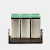 Set de condimenteros de acero de 70 ml x 3 unidades con base verde