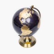 Globo terráqueo de 22 cm con base metálica, azul oscuro y dorado
