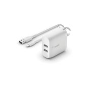Cargador blanco dual de pared con cable Lightning a USB de 1 m
