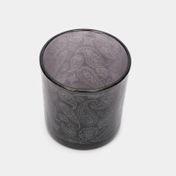 Portavela de vidrio negro, diseño mandalas