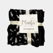 Cobija negra de 130 x 160 cm, diseño plumas plateadas
