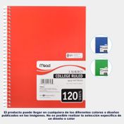 Cuaderno 105 argollado rayado 3 materias de 120 hojas College Ruled (surtido)