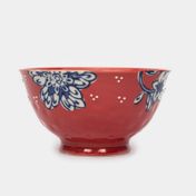 Bowl en cerámica de 550 ml rojo, diseño flores con puntos blancos
