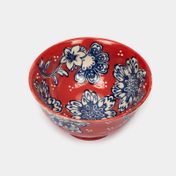 Bowl en cerámica de 550 ml rojo, diseño flores con puntos blancos