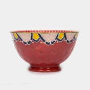 Bowl en cerámica de 550 ml rojo, diseño pétalos con puntos blancos