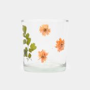 Portavela de vidrio diseño flores naranjas, color transparente