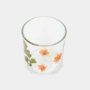 Portavela de vidrio diseño flores naranjas, color transparente