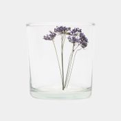 Portavela de vidrio diseño flores moradas, color transparente