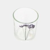 Portavela de vidrio diseño flores moradas, color transparente
