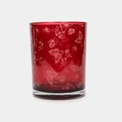 Portavela de vidrio diseño mariposas, rojo