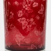 Portavela de vidrio diseño mariposas, rojo