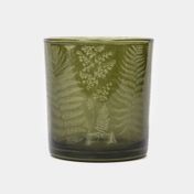 Portavela de vidrio, diseño hojas color verde militar
