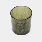 Portavela de vidrio, diseño hojas color verde militar