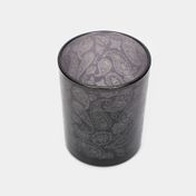Portavela de vidrio negro, diseño mandalas