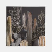 Cuadro canvas diseño cactus con lentejuelas doradas