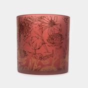 Portavela de vidrio color rojo opaco, diseño flores
