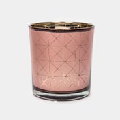 Portavela de vidrio color rosa dorado, diseño triángulos y rombos